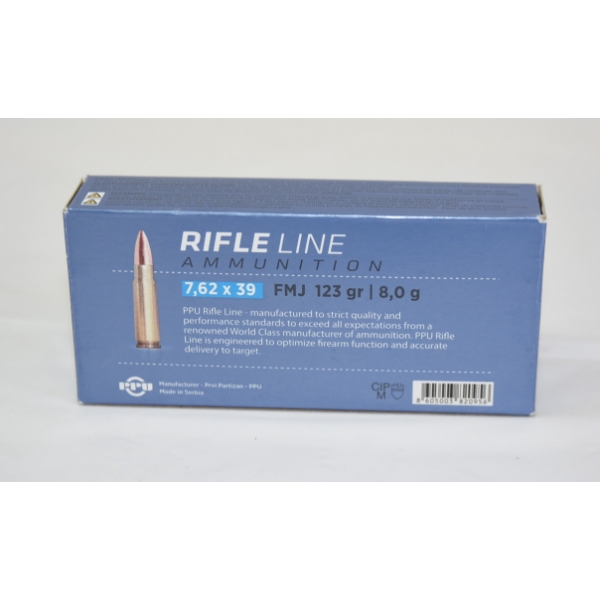 20 Rounds PPU Rifle Line 7,62 x 39 FMJ 123gr. Ammunition