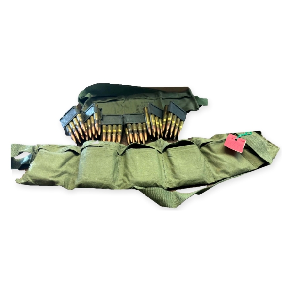 30 Rounds Military Surplus Ammunition & 2  Olive Drab Cloth Bandoliers With Shoulder Straps