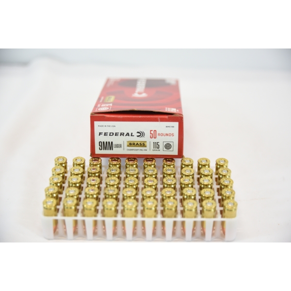 50 Rds. Federal 9mm Luger 115gr. FMJ RN Ammunition 