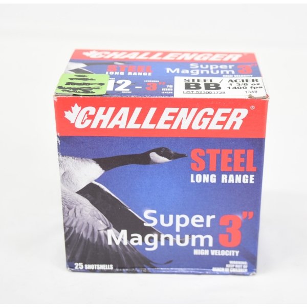 25 Rounds Challenger 12 Gauge 3" BB Steel Shot Ammunition