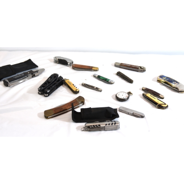 Box Lot Pocket Knifes  and Pocket Watch