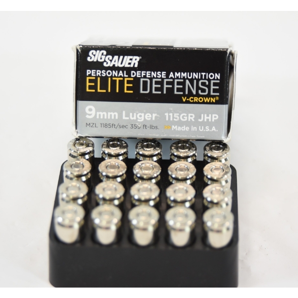 20 Rds. Sig Sauer Elite Defense 9mm Luger 115gr. JHP Ammunition 