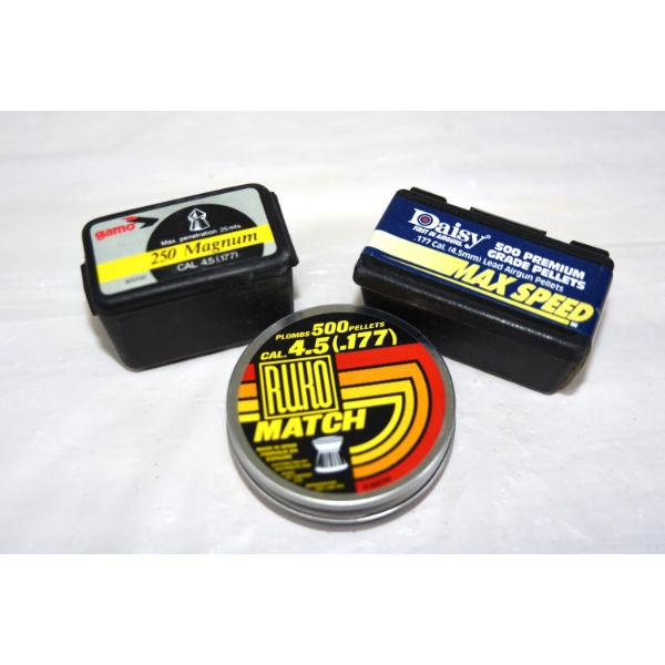 200 Pieces Gamo 177 PTD Mag 500 Daisy 177 Premium Pellets & 375 Pieces Ruko Match .177 Pellets
