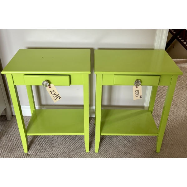 Two Green Side Tables & Shoe Shelf 