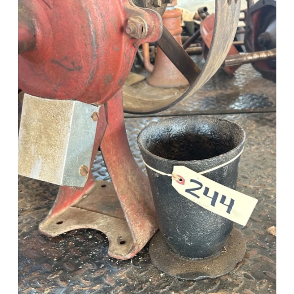 Antique Cast Iron Belt-Driven Burr Mill / Grist Mill with Red Hopper & Cast Iron Cup