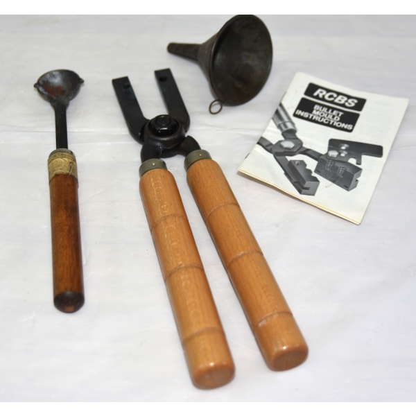 Handle For Bullet Mold With Lead Dipper & Metal Funnel