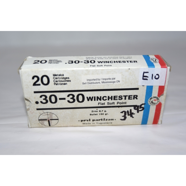 20 Rounds PRVI Partizan 30-30 Win 150gr JKT S.P. Factory Ammunition