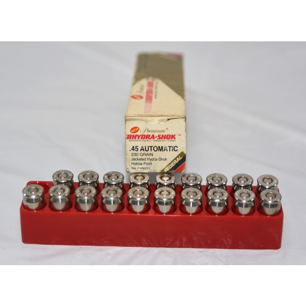 19 Rounds Federal Hydra-Shok .45 ACP Caliber Ammunition