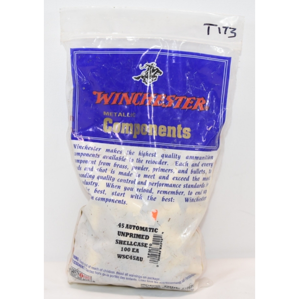 100 Pieces Winchester 45 A.C.P. New Unprimed Brass
