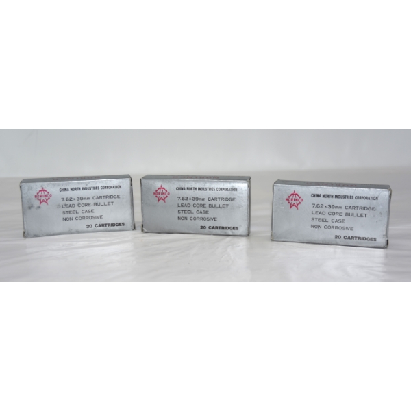 60 Rounds Norinco 7.62x39 Caliber Lead Core Non Corrosive Ammunition