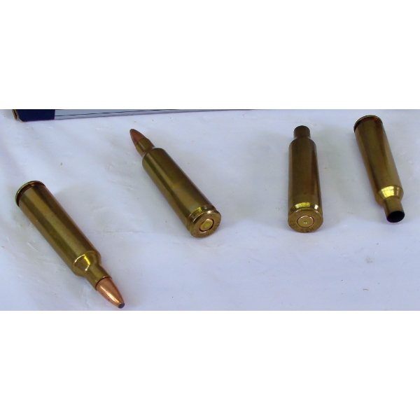 Box Lot 39 Rounds Mixed 22-250 Rem. Ammunition & 13 Pieces Shot Brass