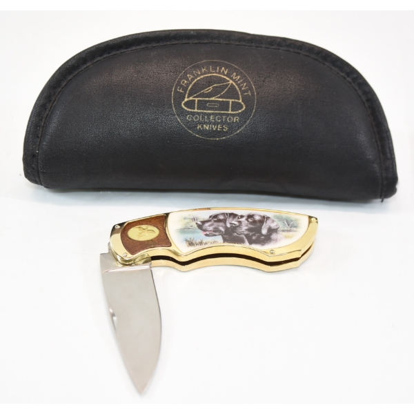 Franklin Mint Collector Knives Black Labrador Retriever (N0559) In Soft Zipper Case