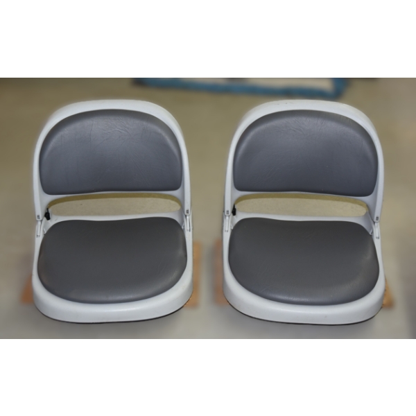 Pair Of Boat Folding Light Grey Seats with Grey Inserts With Wood Base