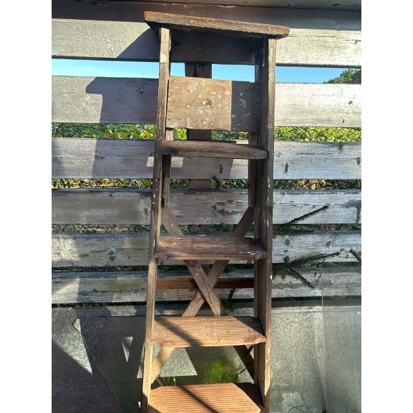 Vintage Wooden Step Ladder, Approx. 5 ft, Plus Plywood Sheet