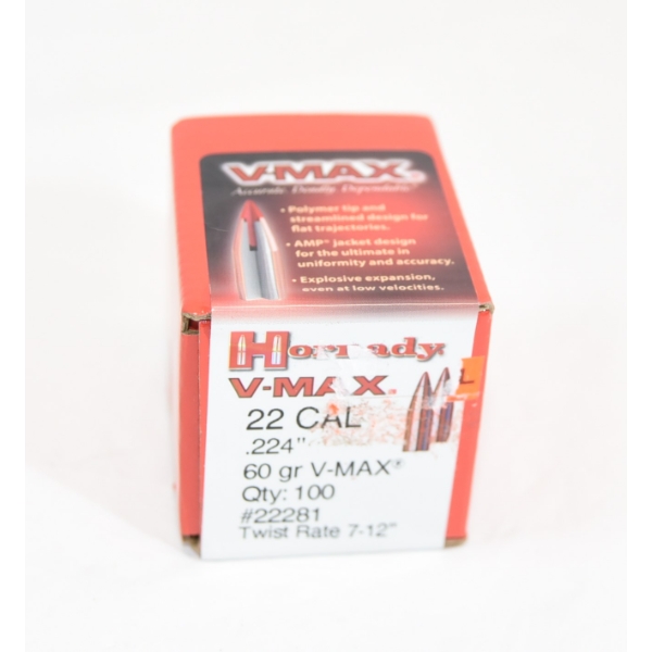 100 Pieces Hornady V-Max 22 CAL (.224") 60gr Bullets 