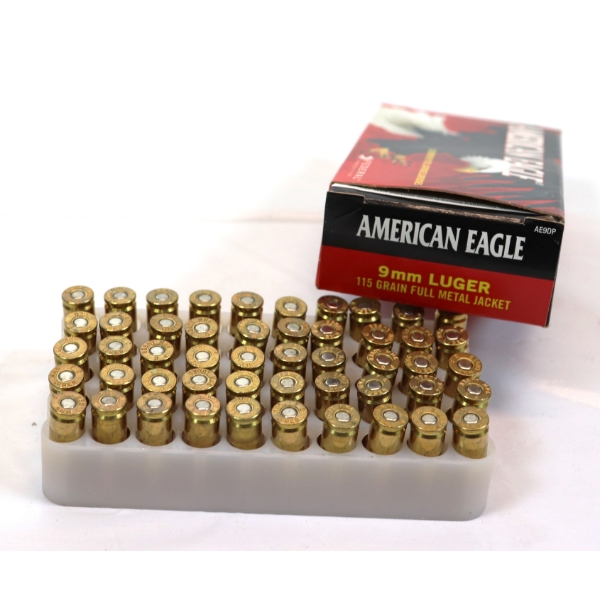 50 Rounds American Eagle 9MM Luger 115 Grain Full Metal Jacket Ammunition 