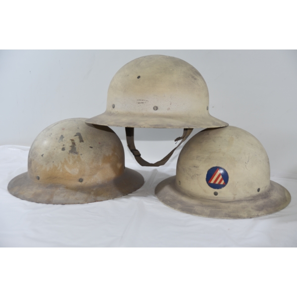 3 White Vintage WW11 Civil Defense Steel Helmet With Straps 