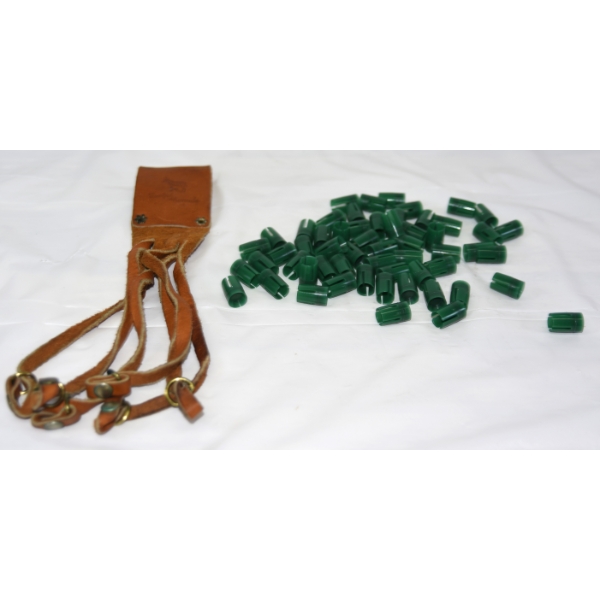 57 Green Plastic Sabot For Muzzleloading Ammunition & Brown Leather Shoulder Holster 