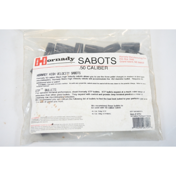 100 Hornady #6751 50cal Black Plastic Sabot (Slugs Not Included)