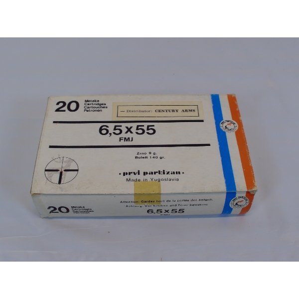 20 Rounds PRVI Partizan 6.5 x 55 FMJ Ammunition