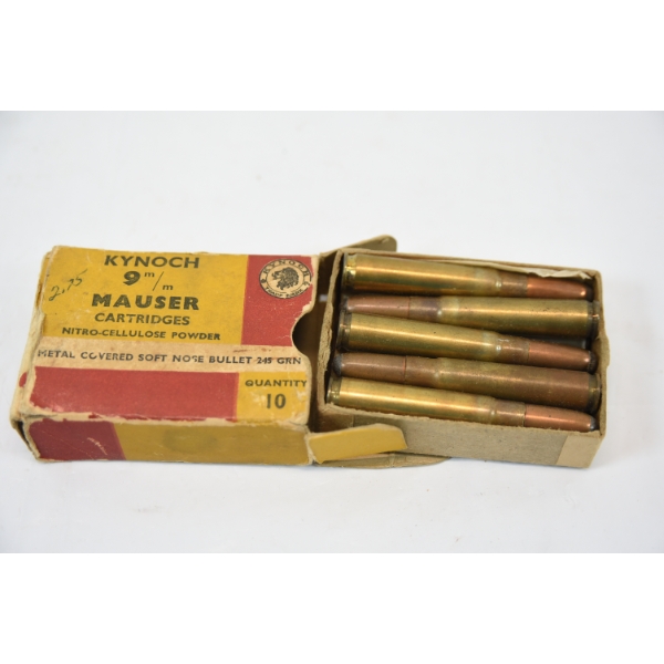 10 Rounds Kynoch 9mm Mauser 245 gr J.S.P. Ammunition