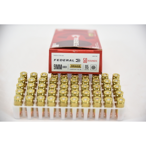 50 Rds. Federal 9mm Luger 115gr. FMJ RN Ammunition 