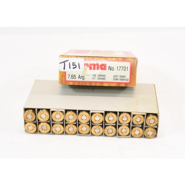 20 Rounds Norma 7.65 Argentine 150gr S.P. Factory Ammunition