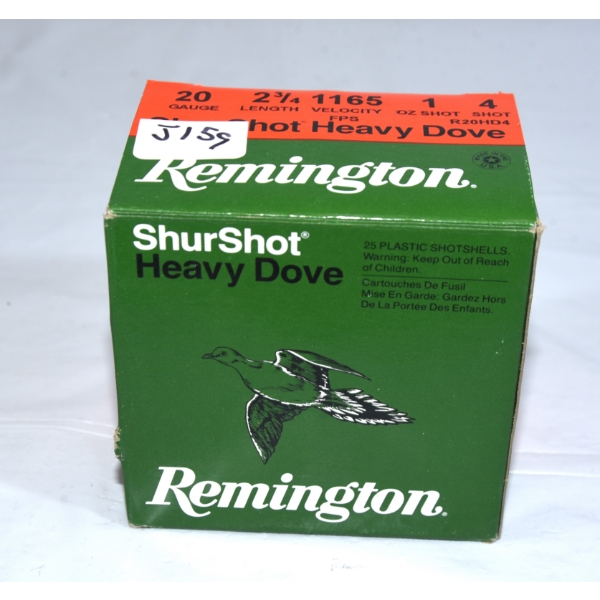 25 Rounds Remington 20ga 2 3/4" 1oz #4 Shot Ammunition
