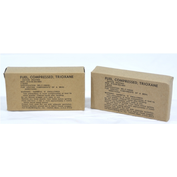 2 Military  Boxes Of Fuel Compressed Trioxane 3 Bars in Each Box 