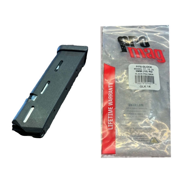 ProMag GLK 14 Glock 17 / 19 / 26 9mm 10-Round Magazine – Black Polymer, with Original Package
