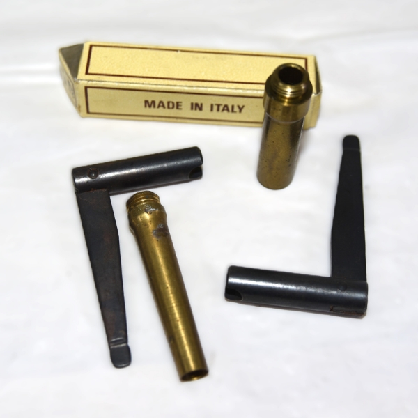 3 Powder Flask Brass Spouts & 2 Colt Type Percussion Nipple Wrenches