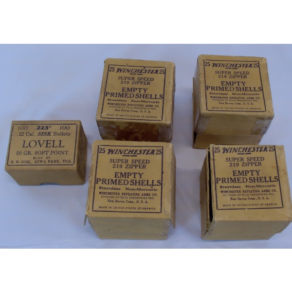 100 Pieces Winchester 219 Zipper Primed Brass & 17 Pieces Mixed Shot Brass