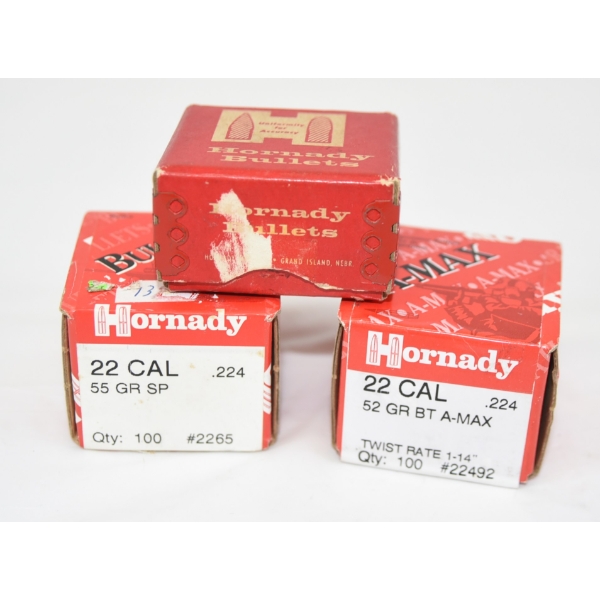 1.2 KG Boxes Of Hornady .224 Caliber Assorted Grain & Profile Reloading Bullets