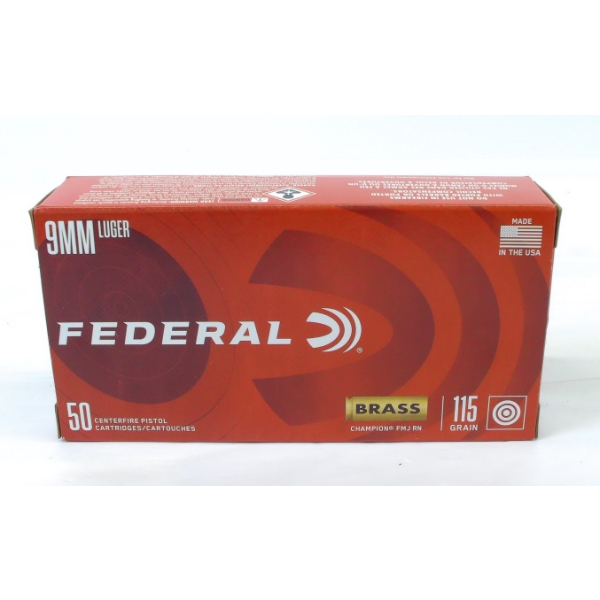 50 Rds. Federal 9mm Luger 115gr. FMJ RN Ammunition 