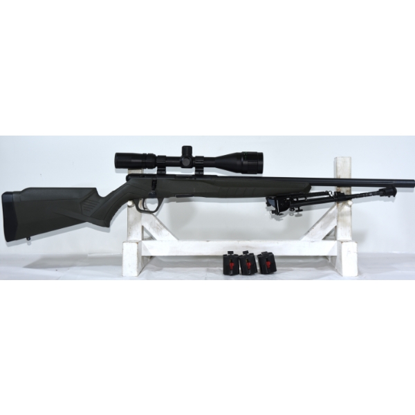 Savage Model B22 V Bolt Action .22 LR Rifle With Scope Bipod & Extra Magazines