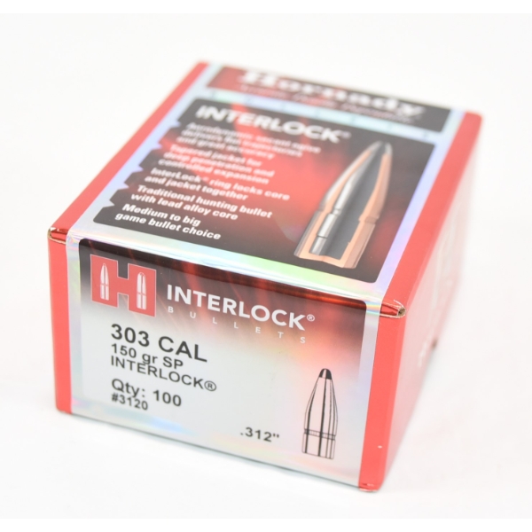 100 Pieces Hornady Interlock 303cal. 150gr. SP Bullets