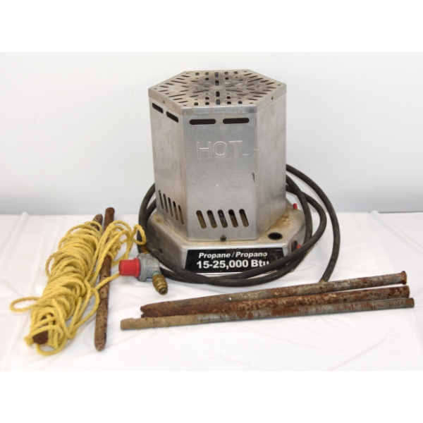 Box Lot Includes Propane Heater and Ground Stacks w/Twine