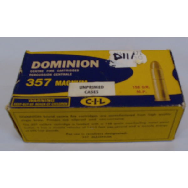 50 Pieces CIL Dominion  New Unprimed 357 Magnum Brass