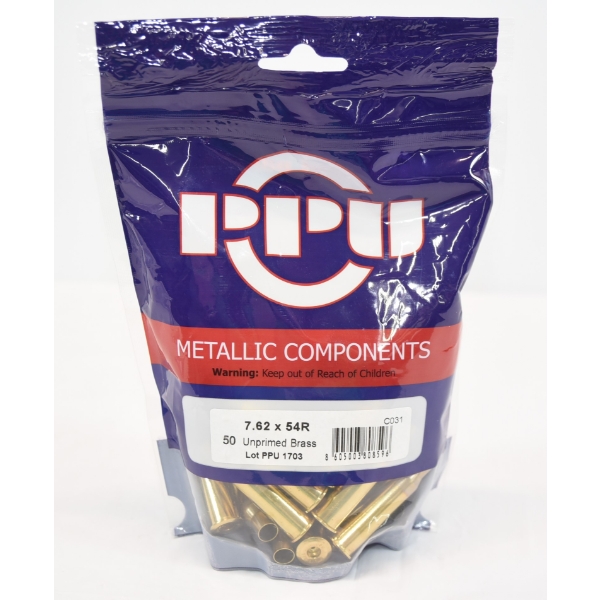 50 Pieces Prvi Partizan 7.62x54R Russian Unprimed Brass