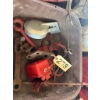 Image 1 : Box Lot of Vintage Red Tractor Parts: Voltage Regulator, Galvanized Rain Cap, Brackets, Wrench & Mor