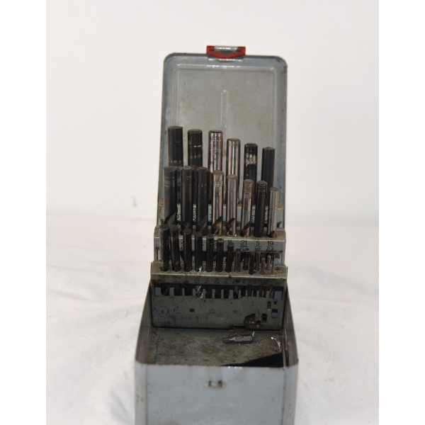 Vintage Fractional Drill Bit Set Housed In A Metal Storage Case