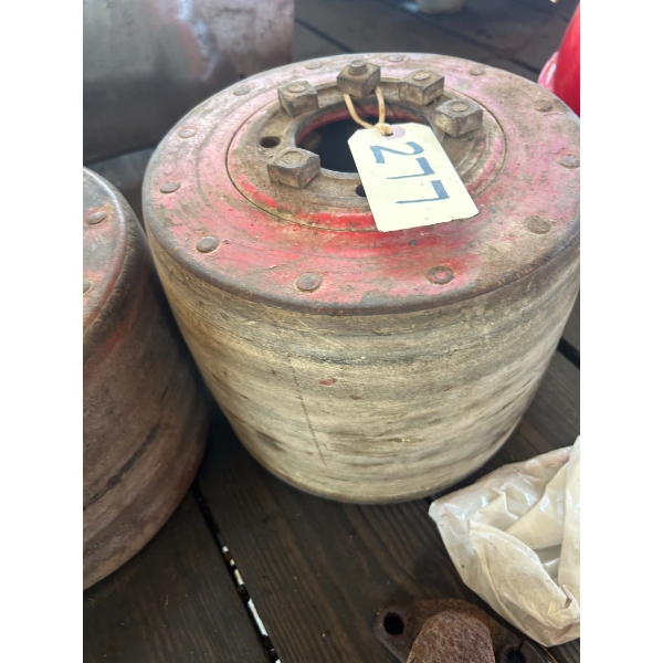 Vintage Riveted Steel Tractor Belt Pulley with Hub Nuts, Possibly Farmall