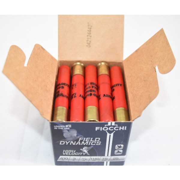 25 Rounds Fiocchi Field Dynamics H.V. .410 Gauge 3" 7.5 Shot Ammunition
