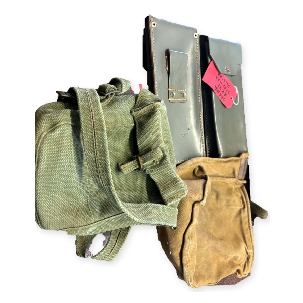 Military Surplus Lot: 2 AK-47 Leather Magazine Pouches + 2 Canvas Shoulder Bags