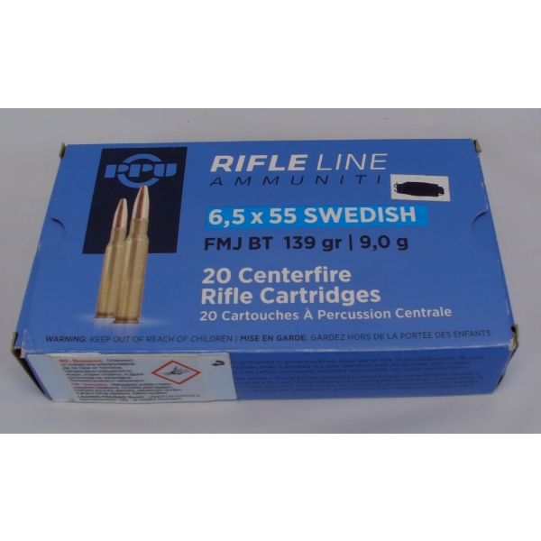 20 Rounds PPU 6.5x55 Swedish FMJ BT 139gr. Ammunition