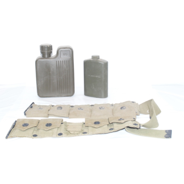 Military Ammo Belt, 2 Canteen 