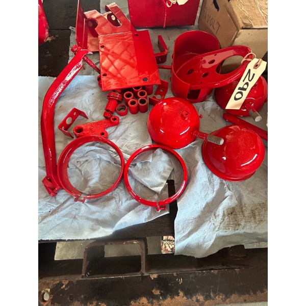 Lot of Restored Red Tractor Headlight Housings, Trim Rings, Brackets & Hardware, Possibly Farmall