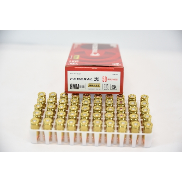 50 Rds. Federal 9mm Luger 115gr. FMJ RN Ammunition 