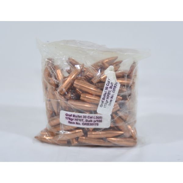 100 Pieces Graf 30 Cal 175gr HPBT Bullets