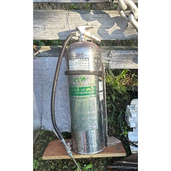 Vintage CFH Stainless Steel Pressurized Water Fire Extinguisher with Wall Bracket